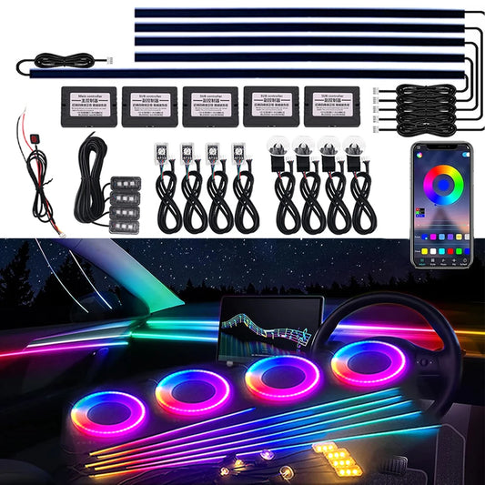 18 22 in 1 Car LED Ambient Light Symphony Rainbow Streamer Interior Acrylic Strip RGB 64 Color Neon Atmosphere Light App Control