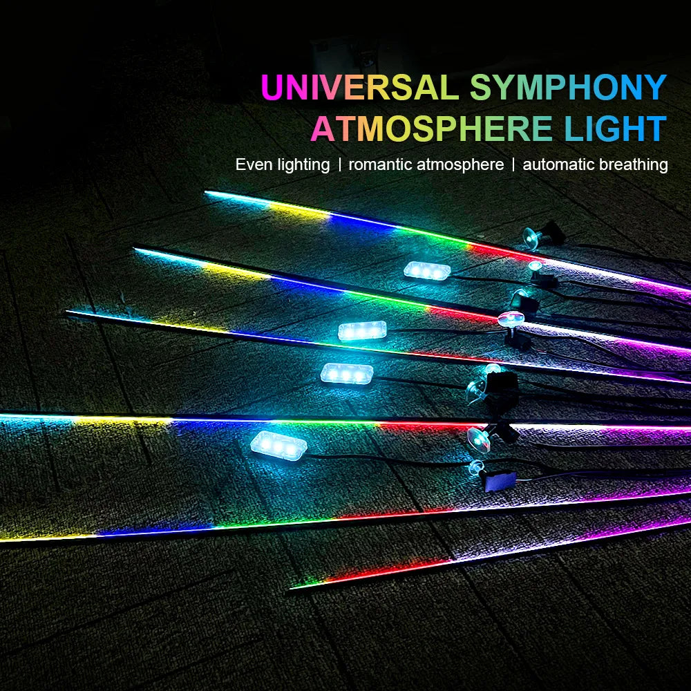 18 22 in 1 Car LED Ambient Light Symphony Rainbow Streamer Interior Acrylic Strip RGB 64 Color Neon Atmosphere Light App Control