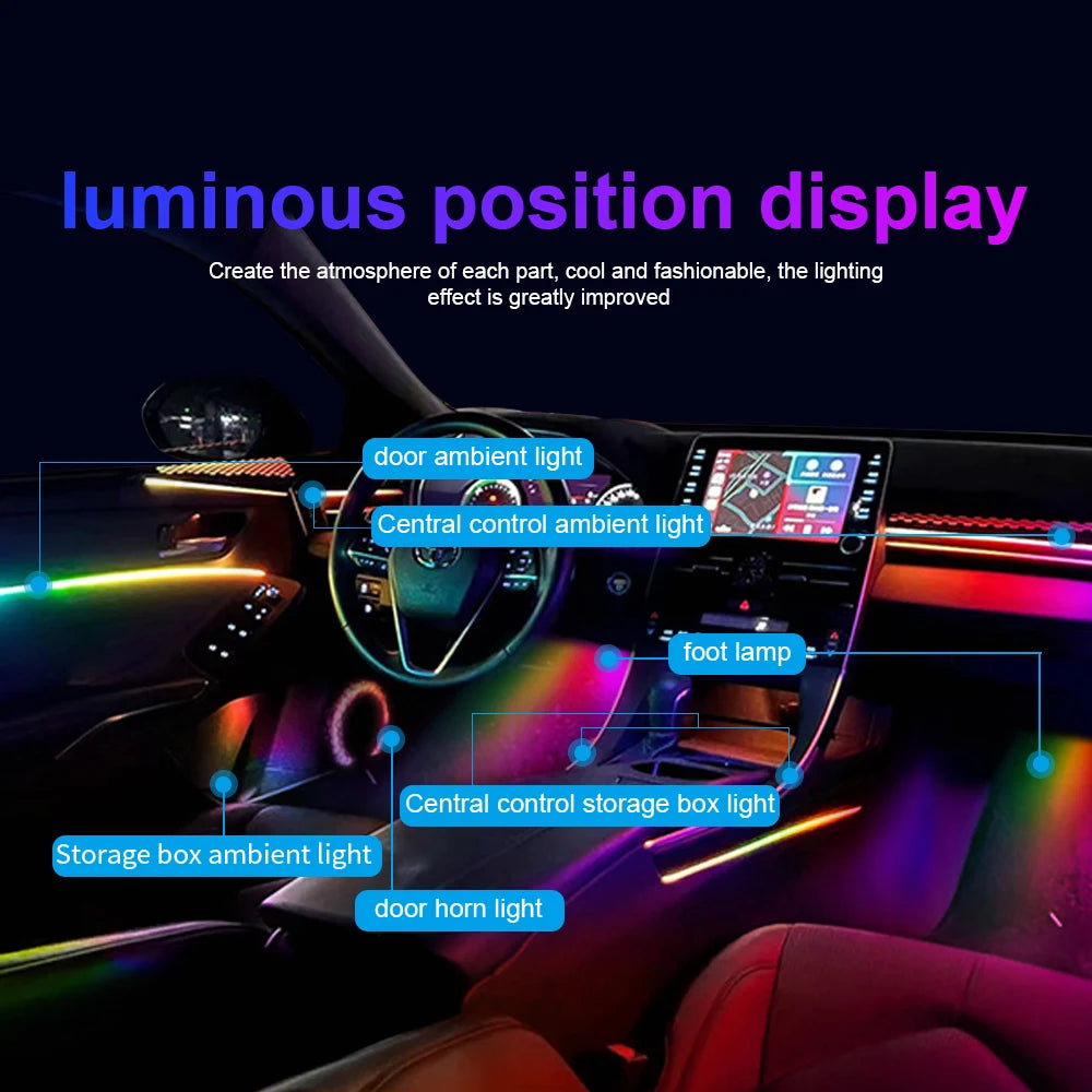 18 22 in 1 Car LED Ambient Light Symphony Rainbow Streamer Interior Acrylic Strip RGB 64 Color Neon Atmosphere Light App Control